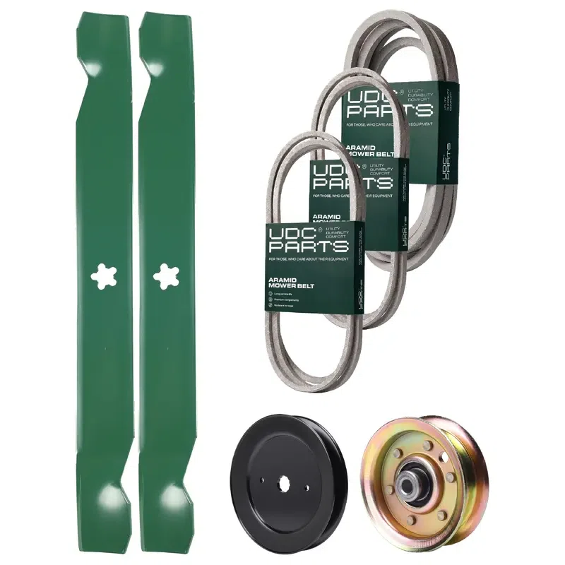 UDC Parts Mower Kit / Belt 140294 + Belt 174883 + Belt 539109243 + Pulley 129861 + Pulley 173437 + 2 Pack Blades 138971 / Fits Husqvarna LTH1542