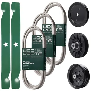 UDC Parts Mower Kit / Belt 130969 + Belt 138255 + Belt 140218 + Pulley 195945 + Pulley 532194326 + Pulley 532196106 + 2 Pack Blades 138971 / Fits Jonsered LT2217A