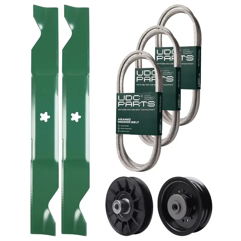 UDC Parts Mower Kit / Belt 130969 + Belt 140218 + Belt 405143 + Pulley 532194326 + Pulley 532196104 + 2 Pack Blades 405380 / Fits Husqvarna YTH220 Twin