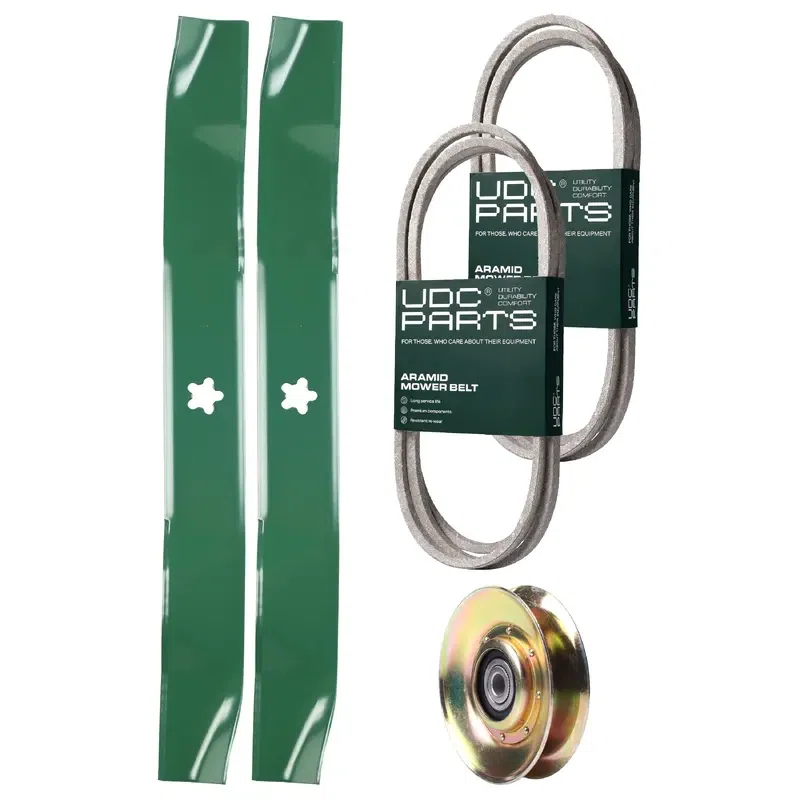 UDC Parts Mower Kit / Belt 140294 + Belt 174883 + Pulley 127783 + 2 Pack Blades 134149 / Fits Husqvarna LTH120 LTH1542 LTH1842 YTH1342 XP YTH1452 XP YTH1542 YTH1542 XP YTH170 YTH180 YTH1842 YTH1842 XP