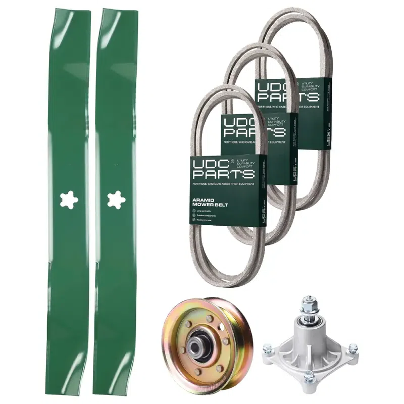 UDC Parts Mower Kit / Belt 140294 + Belt 144959 + Belt 174883 + Pulley 173437 + Spindle 532174356 + 2 Pack Blades 134149 / Fits Husqvarna LTH1542