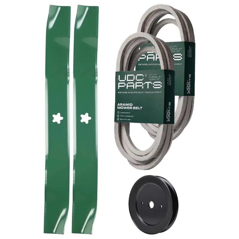 UDC Parts Mower Kit / Belt 539114557 + Belt 539117245 + Pulley 129861 + 2 Pack Blades 134149 / Fits Husqvarna RZ4219 RZ4619 RZ4620 RZ5422 RZ5424