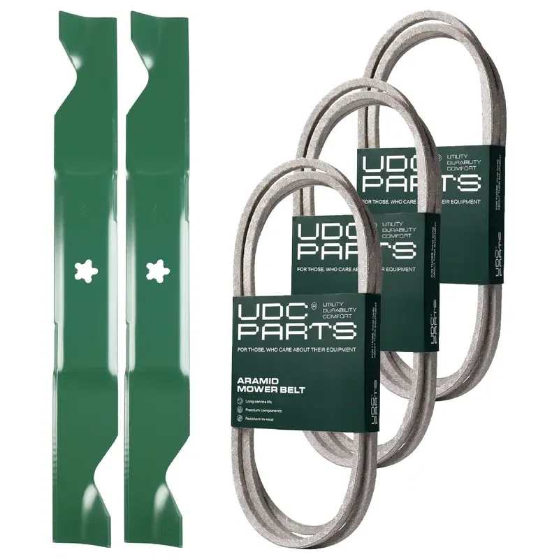UDC Parts Mower Kit / Belt 140218 + Belt 197253 + Belt 405143 + 2 Pack Blades 405380 / Fits Jonsered LT2223A2