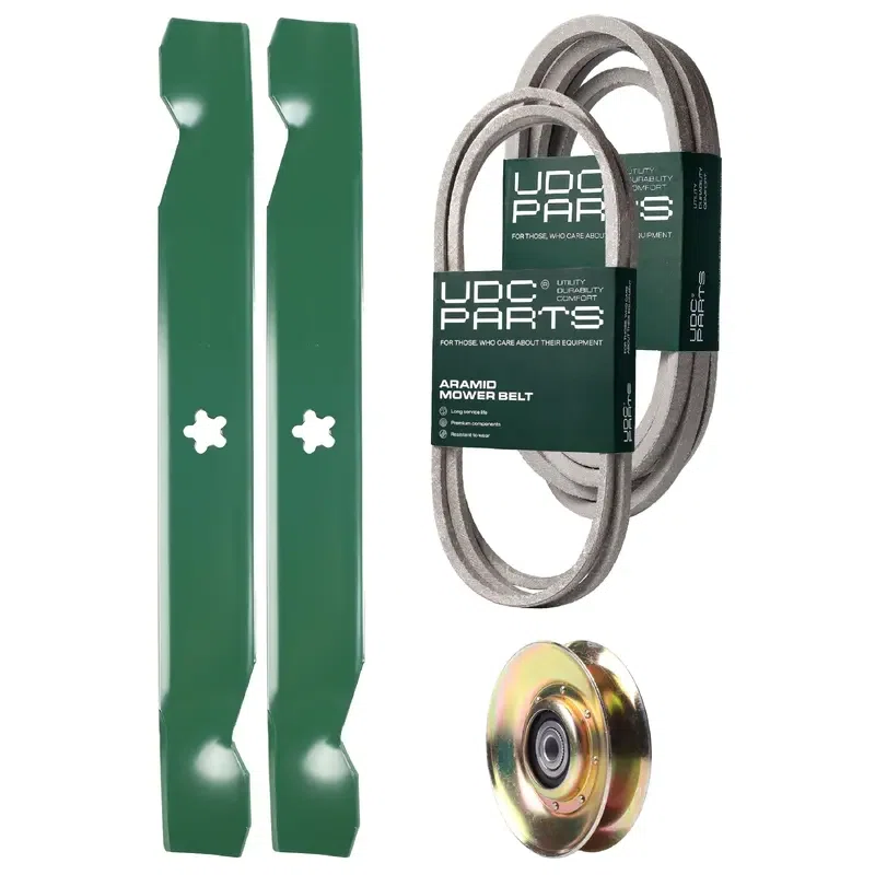 UDC Parts Mower Kit / Belt 194346 + Belt 539117245 + Pulley 127783 + 2 Pack Blades 138497 / Fits Husqvarna LT1597