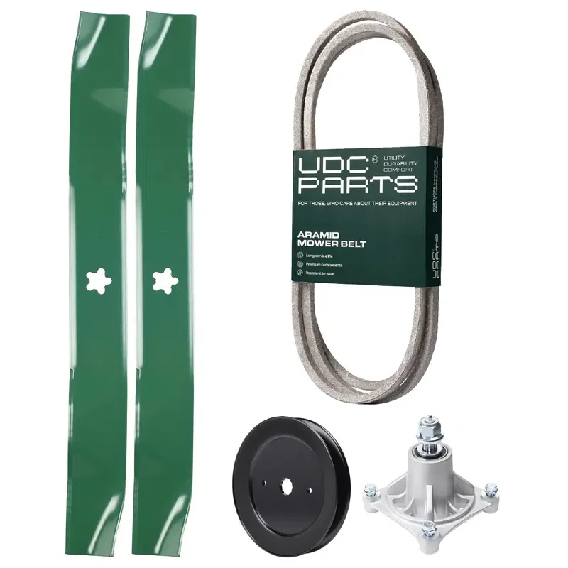 UDC Parts Mower Kit / Belt 140294 + Pulley 129861 + Spindle 532174356 + 2 Pack Blades 134149 / Fits Jonsered LT2122A2
