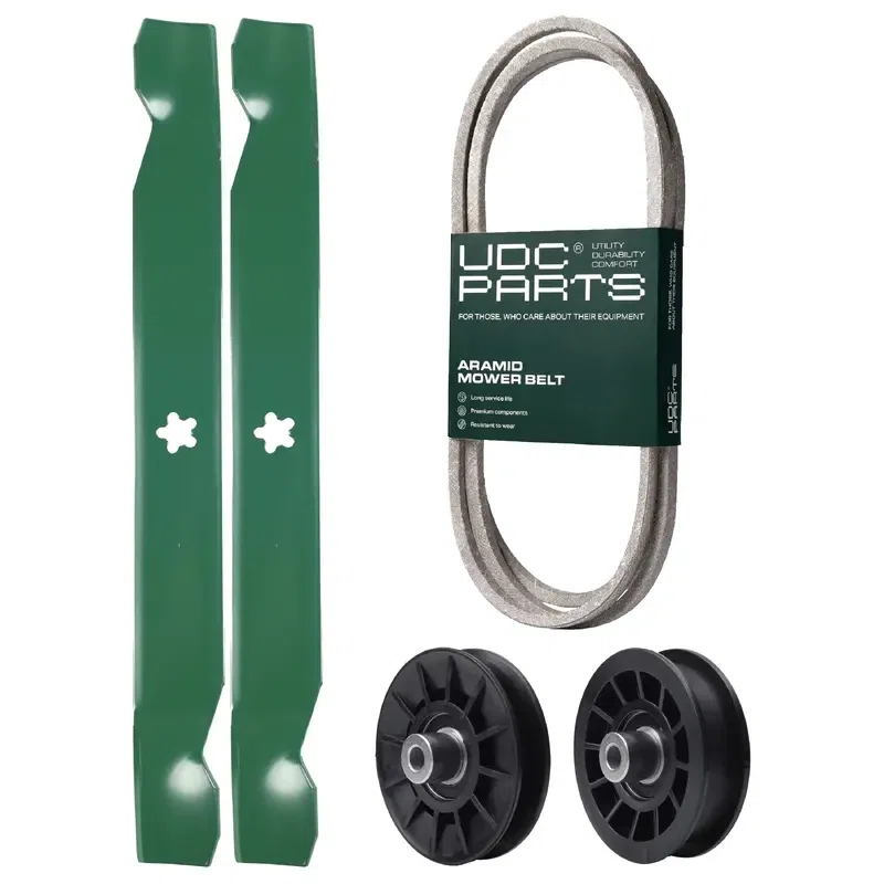 UDC Parts Mower Kit / Belt 130969 + Pulley 532194326 + Pulley 532194327 + 2 Pack Blades 138971 / Fits Poulan XT195H42LT