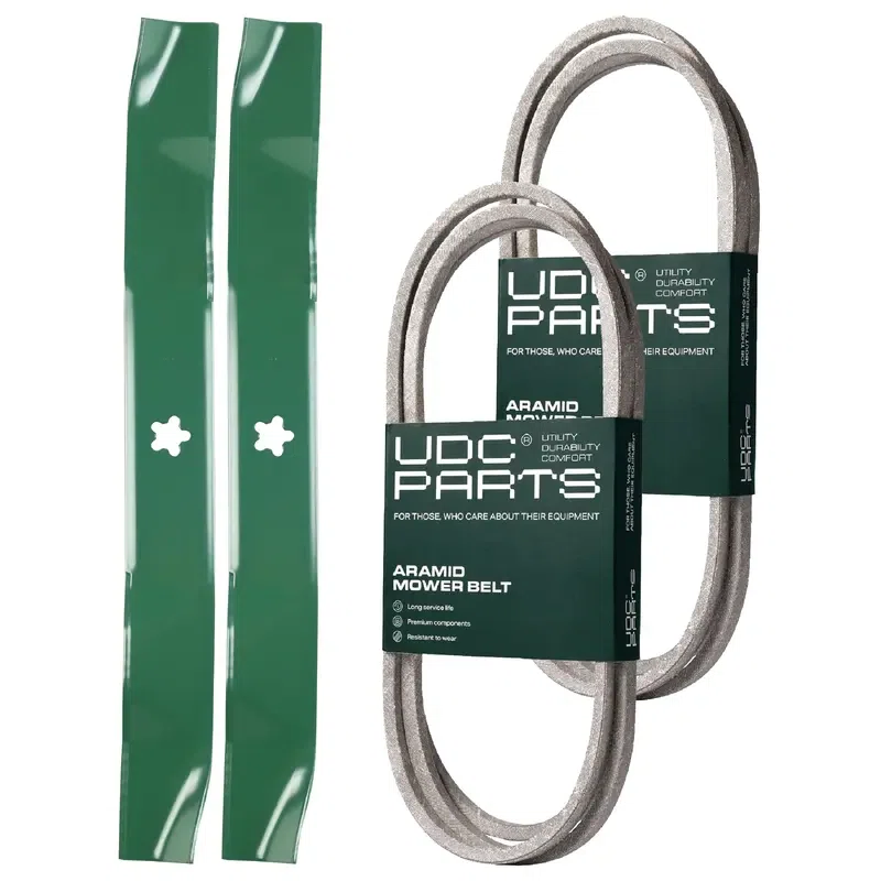 UDC Parts Mower Kit / Belt 138255 + Belt 144200 + 2 Pack Blades 134149 / Fits Poulan 3420-74B Y1242C Y18542A