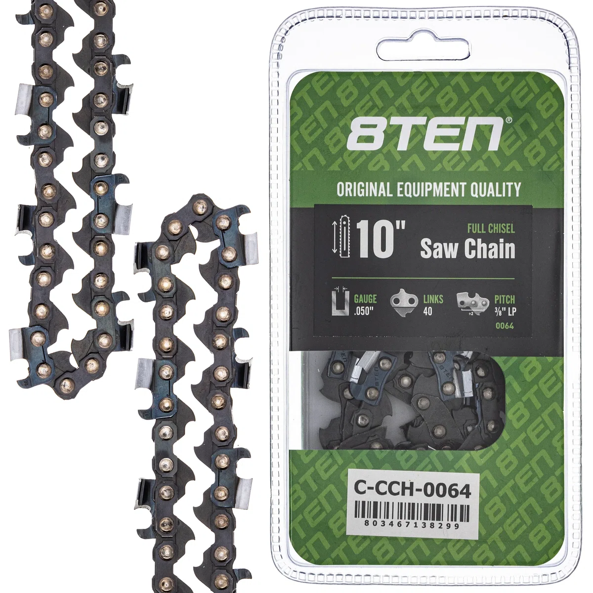 Full Chisel Chainsaw Chain 10 Inch .050 3/8 LP 40DL for Husqvarna Echo Poulan