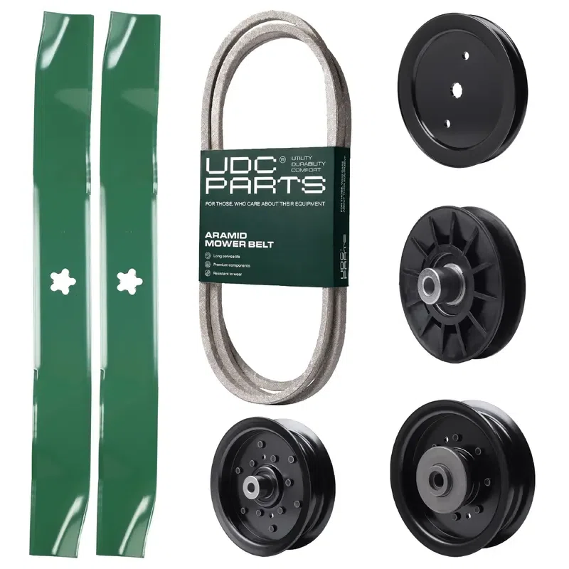 UDC Parts Mower Kit / Belt 130969 + Pulley 195945 + Pulley 532194326 + Pulley 532196104 + Pulley 532196106 + 2 Pack Blades 134149 / Fits Husqvarna YTH23V42