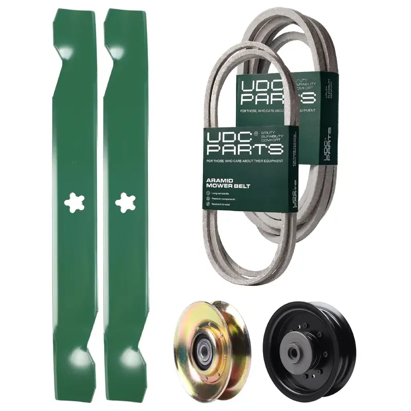UDC Parts Mower Kit / Belt 194346 + Belt 539117245 + Pulley 127783 + Pulley 532196104 + 2 Pack Blades 138497 / Fits Husqvarna LT1597