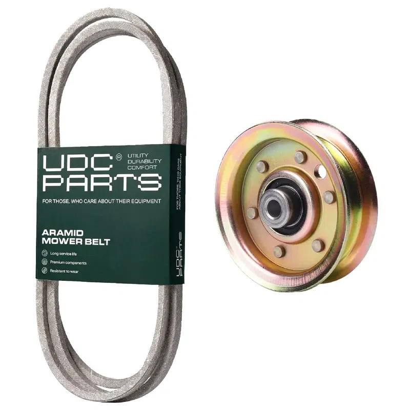 UDC Parts Mower Kit / Belt 140294 + Pulley 173437 / Fits Husqvarna LTH120 LTH130 LTH1342 LTH1542 LTH18542 LTHK1342 R316T AWD YTH130 YTH1342 XP YTH135 YTH1452 XP YTH150 XP YTH151 YTH1542 YTH155 YTH170