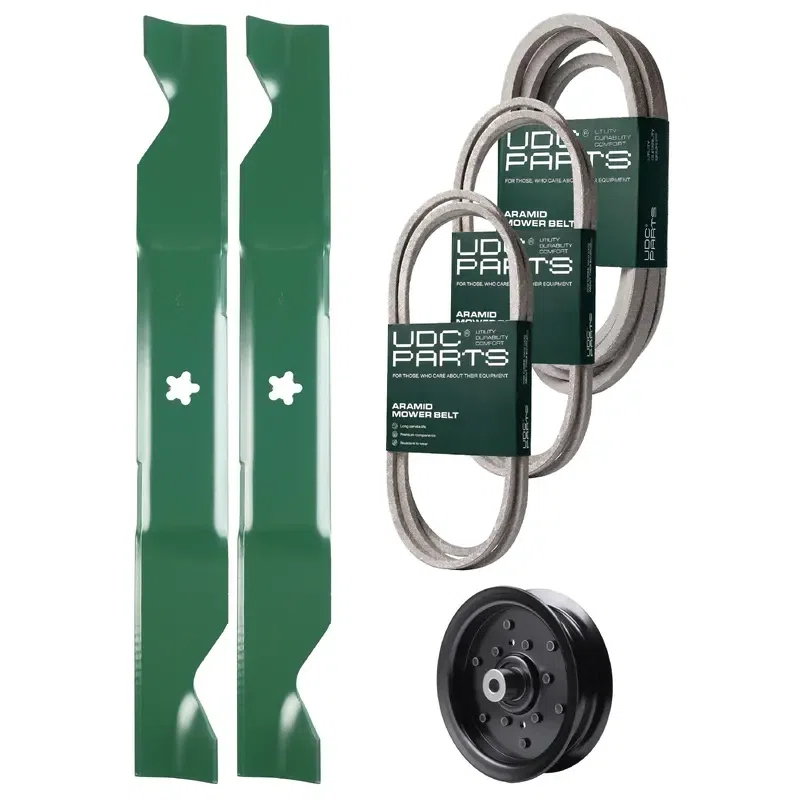 UDC Parts Mower Kit / Belt 130969 + Belt 140218 + Belt 197242 + Pulley 532196106 + 2 Pack Blades 405380 / Fits Jonsered LT2223A2
