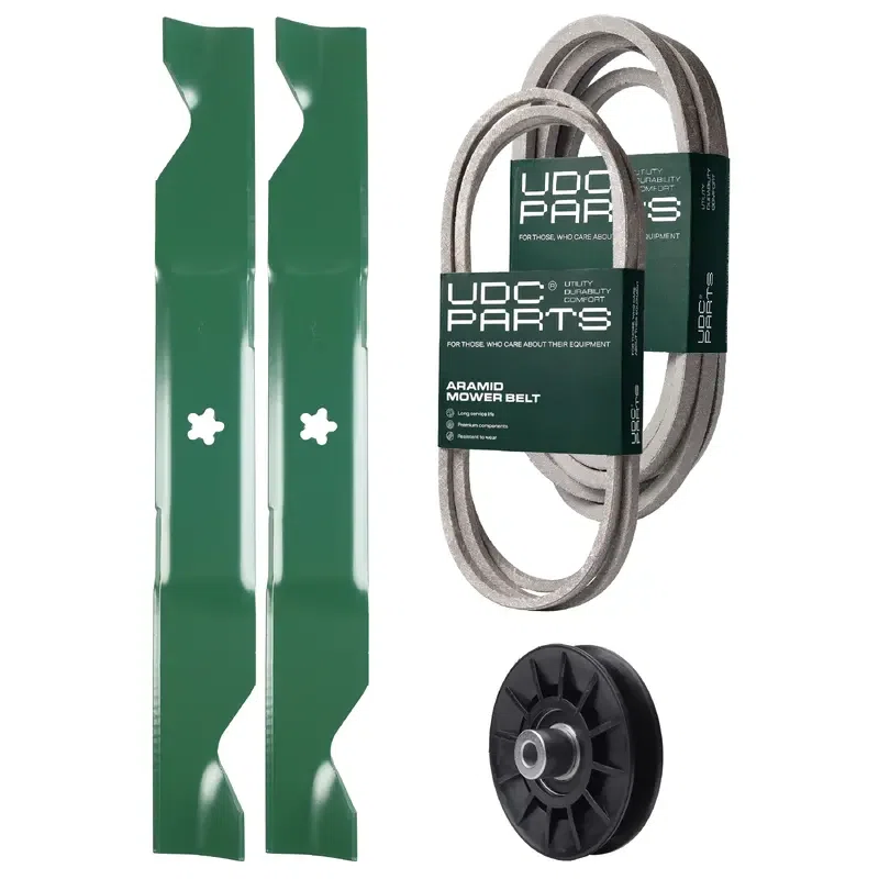 UDC Parts Mower Kit / Belt 138255 + Belt 539117245 + Pulley 532194326 + 2 Pack Blades 405380 / Fits Husqvarna LT1597