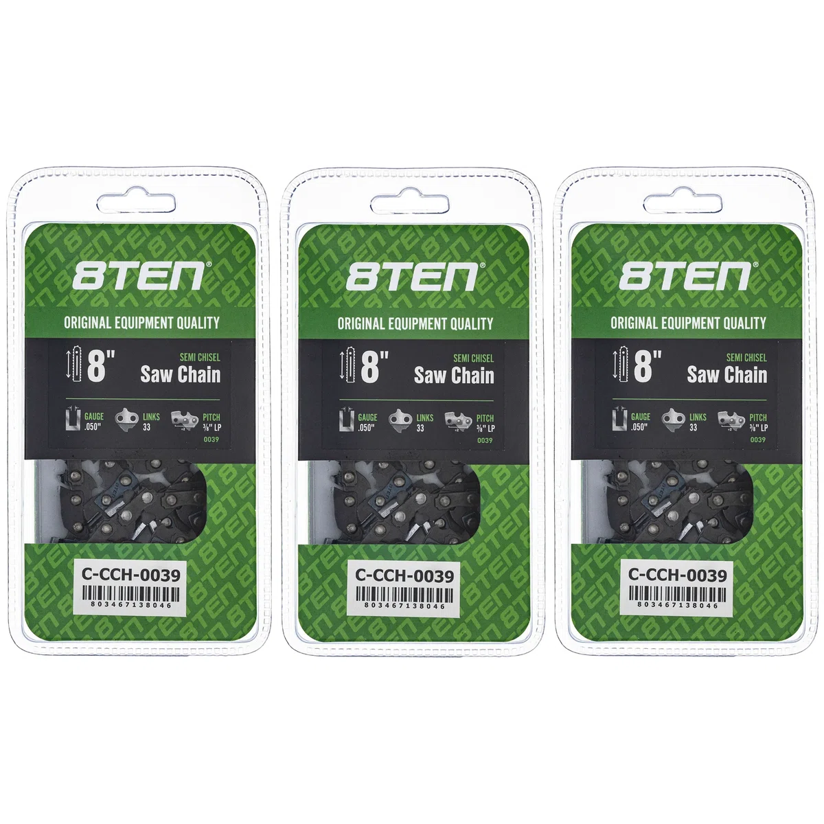 Chainsaw Chain 8 Inch .050 3/8 LP 33DL For Greenworks Earthwise Sun Joe 91PX033 S33-21 H3733 | 3-PACK