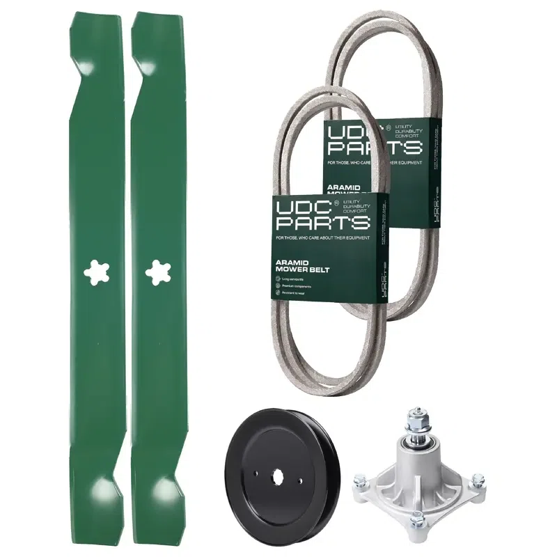 UDC Parts Mower Kit / Belt 140294 + Belt 180808 + Pulley 129861 + Spindle 532174356 + 2 Pack Blades 138971 / Fits Jonsered LT2122A2