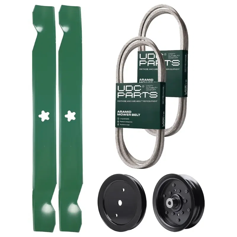UDC Parts Mower Kit / Belt 194346 + Belt 197253 + Pulley 195945 + Pulley 532196106 + 2 Pack Blades 138971 / Fits Jonsered LT2216 LT2216A2