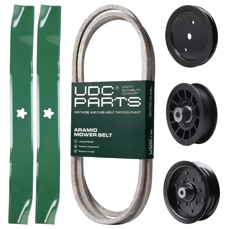 UDC Parts Mower Kit / Belt 194346 + Pulley 195945 + Pulley 532196106 + Pulley 532194327 + 2 Pack Blades 134149 / Fits Poulan Pro PB145G42 PB15542LT PB175G42 PB2042YT PP155G42 PP175G42