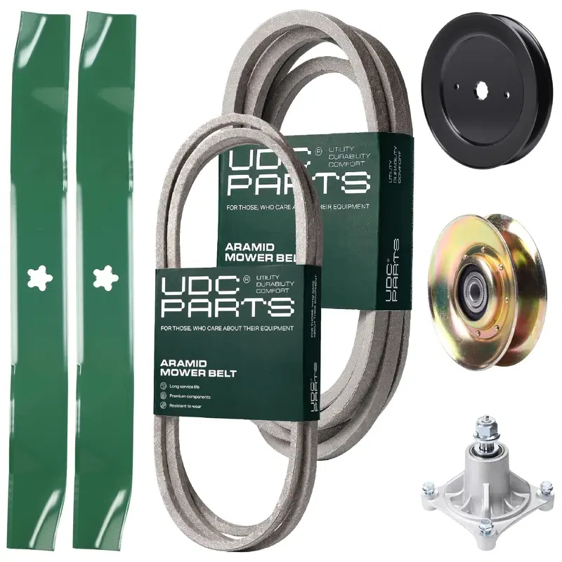 UDC Parts Mower Kit / Belt 174883 + Belt 539109243 + Pulley 127783 + Pulley 129861 + Spindle 532174356 + 2 Pack Blades 134149 / Fits Husqvarna LTH1542