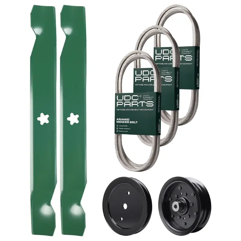 UDC Parts Mower Kit / Belt 130969 + Belt 194346 + Belt 197253 + Pulley 195945 + Pulley 532196106 + 2 Pack Blades 138497 / Fits Jonsered LT2216A2