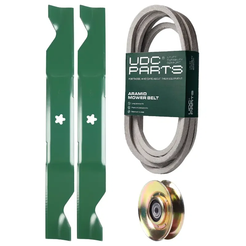UDC Parts Mower Kit / Belt 539117245 + Pulley 127783 + 2 Pack Blades 405380 / Fits Husqvarna LT1597