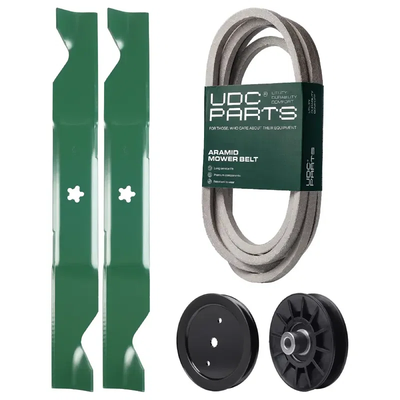 UDC Parts Mower Kit / Belt 197242 + Pulley 195945 + Pulley 532194326 + Pulley 532194327 + 2 Pack Blades 405380 / Fits Jonsered LT2320A2