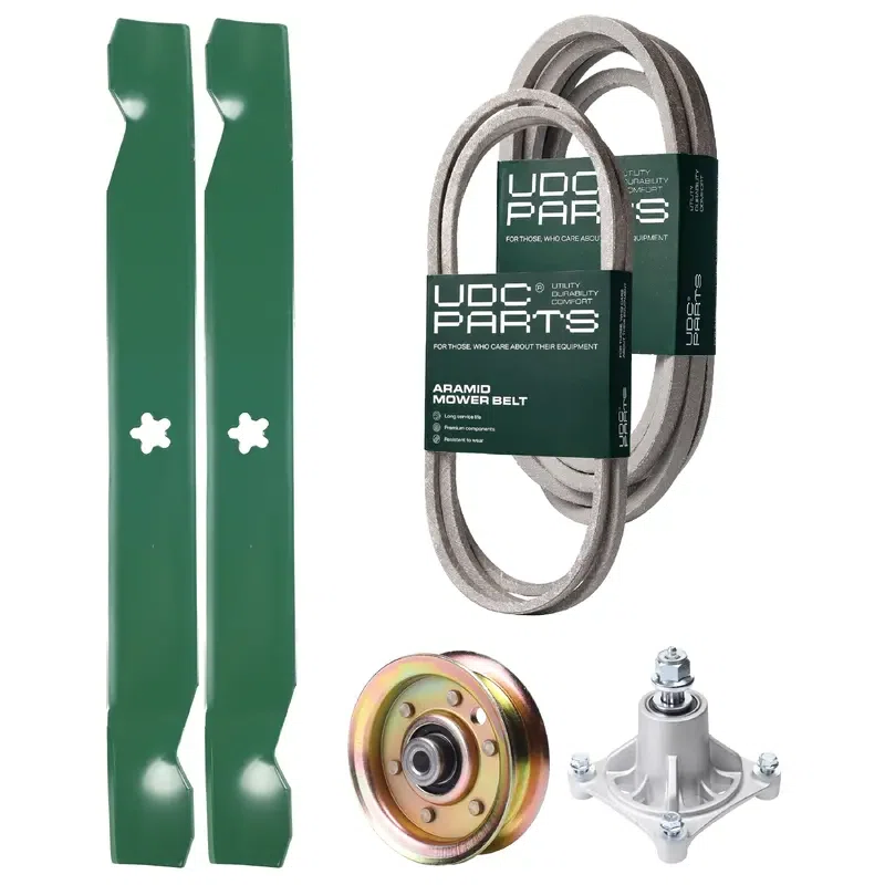 UDC Parts Mower Kit / Belt 140294 + Belt 539109243 + Pulley 173437 + Spindle 532174356 + 2 Pack Blades 138971 / Fits Husqvarna LTH1542