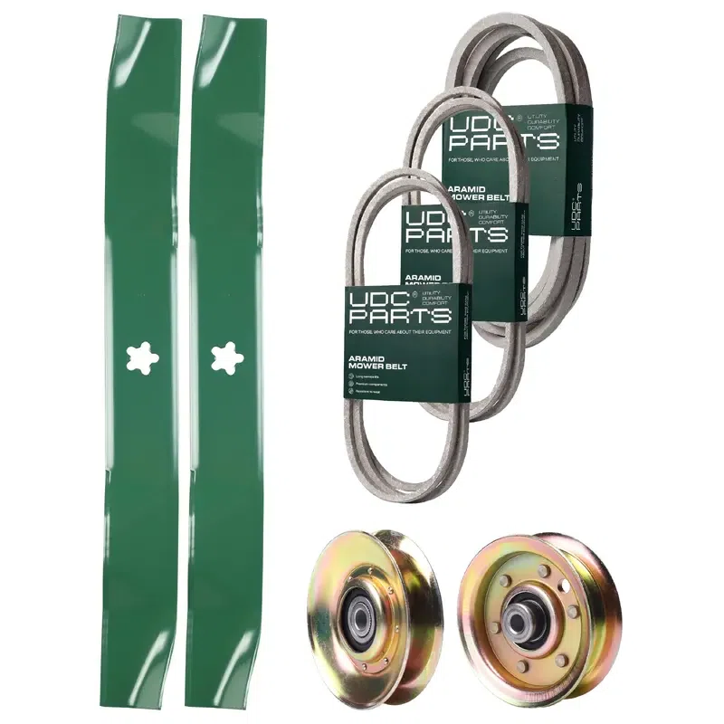 UDC Parts Mower Kit / Belt 140294 + Belt 174883 + Belt 539109243 + Pulley 127783 + Pulley 173437 + 2 Pack Blades 134149 / Fits Husqvarna LTH1542