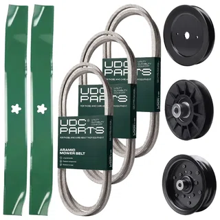 UDC Parts Mower Kit / Belt 130969 + Belt 140218 + Belt 144959 + Pulley 129861 + Pulley 532194326 + Pulley 532196106 + 2 Pack Blades 134149 / Fits Husqvarna LOYTH20F42T YTH20F42T YTH2242T