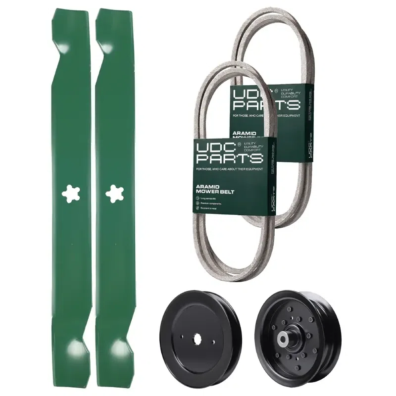 UDC Parts Mower Kit / Belt 140218 + Belt 144959 + Pulley 129861 + Pulley 532196106 + 2 Pack Blades 138971 / Fits Jonsered LT2218A2