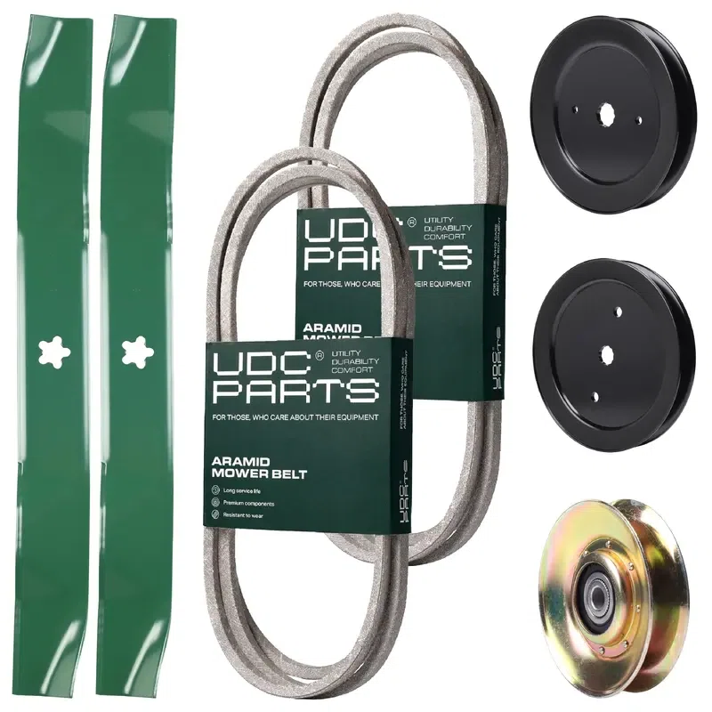 UDC Parts Mower Kit / Belt 138255 + Belt 197253 + Pulley 127783 + Pulley 129861 + Pulley 195945 + 2 Pack Blades 134149 / Fits Poulan Pro PB19542LT