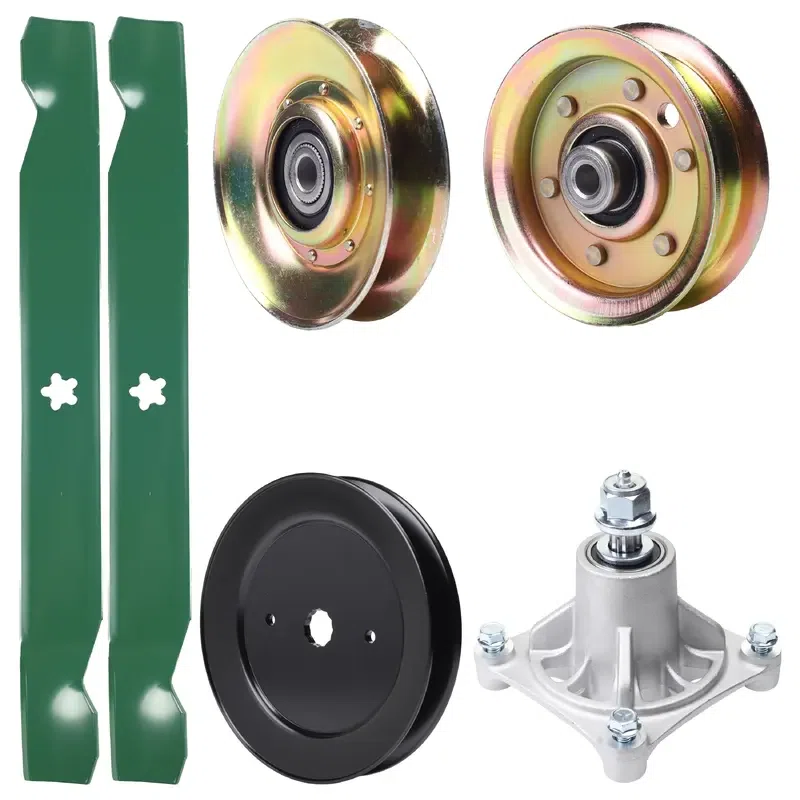 UDC Parts Mower Kit / Pulley 127783 + Pulley 129861 + Pulley 173437 + Spindle 532174356 + 2 Pack Blades 138971 / Fits Husqvarna LTH1542 YTH130