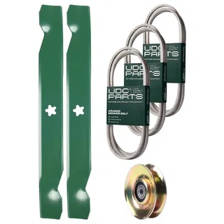 UDC Parts Mower Kit / Belt 130969 + Belt 138255 + Belt 140218 + Pulley 127783 + 2 Pack Blades 138497 / Fits Husqvarna LTH151