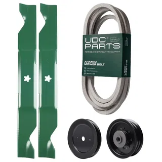 UDC Parts Mower Kit / Belt 539117245 + Pulley 129861 + Pulley 532196104 + 2 Pack Blades 405380 / Fits Husqvarna LSZ4622 LSZ5422 LSZ5424