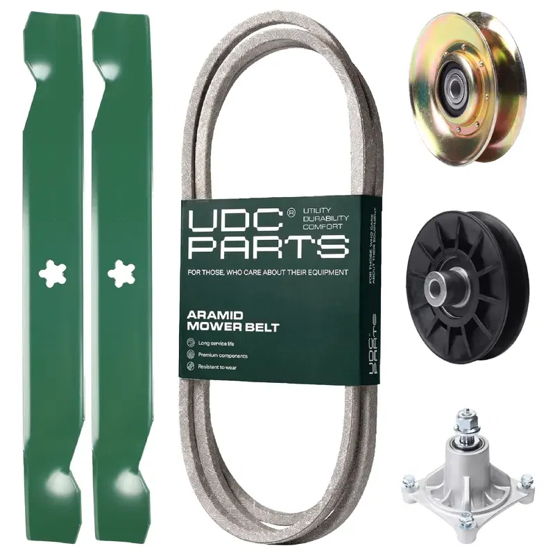 UDC Parts Mower Kit / Belt 194346 + Pulley 127783 + Pulley 532194326 + Spindle 532174356 + 2 Pack Blades 138497 / Fits Husqvarna LT1597