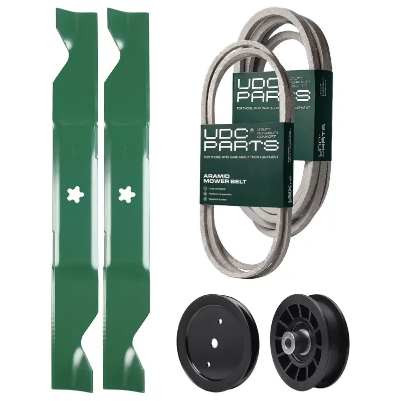 UDC Parts Mower Kit / Belt 130969 + Belt 197242 + Pulley 195945 + Pulley 532194327 + 2 Pack Blades 405380 / Fits Jonsered LT2320A2