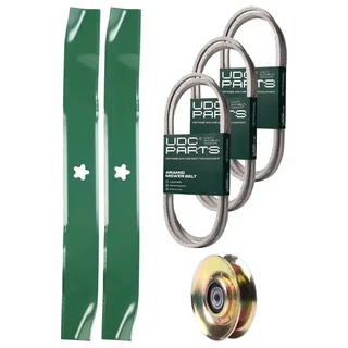 UDC Parts Mower Kit / Belt 130969 + Belt 138255 + Belt 140218 + Pulley 127783 + 2 Pack Blades 134149 / Fits Husqvarna YTH180