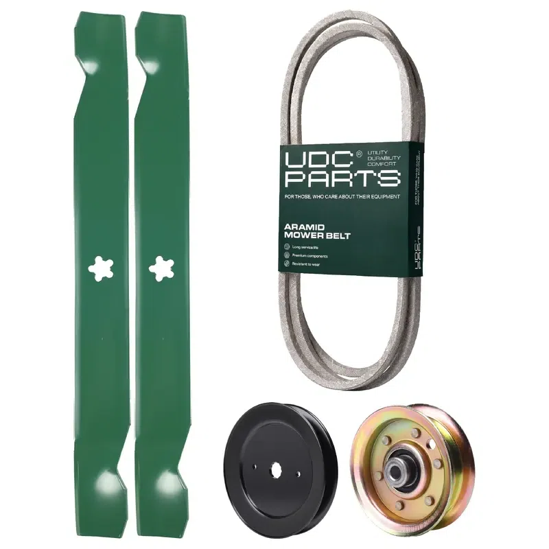 UDC Parts Mower Kit / Belt 138255 + Pulley 129861 + Pulley 173437 + 2 Pack Blades 138971 / Fits Jonsered LT13 LT15 LT16 LT2115