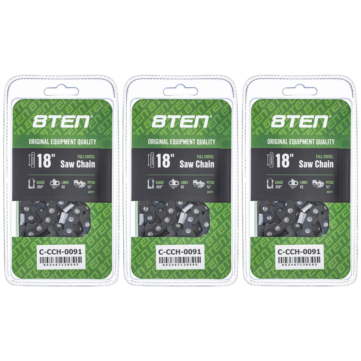 Chainsaw Chain 18 Inch .050 3/8 62DL For Echo Black and Decker 91PX062G 91PX62CQ S62 576936562 | 3-PACK