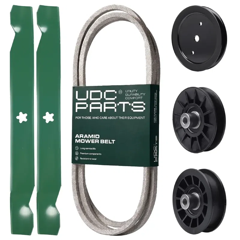 UDC Parts Mower Kit / Belt 405143 + Pulley 195945 + Pulley 532194326 + Pulley 532194327 + 2 Pack Blades 138971 / Fits Husqvarna YTH22V42