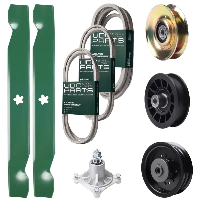 UDC Parts Mower Kit / Belt 138255 + Belt 194346 + Belt 539117245 + Pulley 127783 + Pulley 532194327 + Pulley 532196104 + Spindle 532174356 + 2 Pack Blades 138497 / Fits Husqvarna LT1597