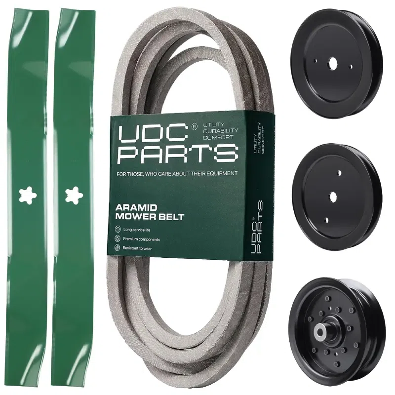UDC Parts Mower Kit / Belt 539117245 + Pulley 129861 + Pulley 195945 + Pulley 532196106 + 2 Pack Blades 134149 / Fits Husqvarna RZ4219