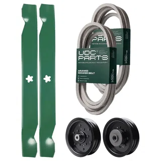 UDC Parts Mower Kit / Belt 539114557 + Belt 539117245 + Pulley 532196106 + Pulley 532196104 + 2 Pack Blades 138971 / Fits Husqvarna RZ4619 RZ4620 RZ5422 RZ5424