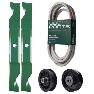 UDC Parts Mower Kit / Belt 539117245 + Pulley 532194327 + Pulley 532196104 + 2 Pack Blades 405380 / Fits Husqvarna LT1597