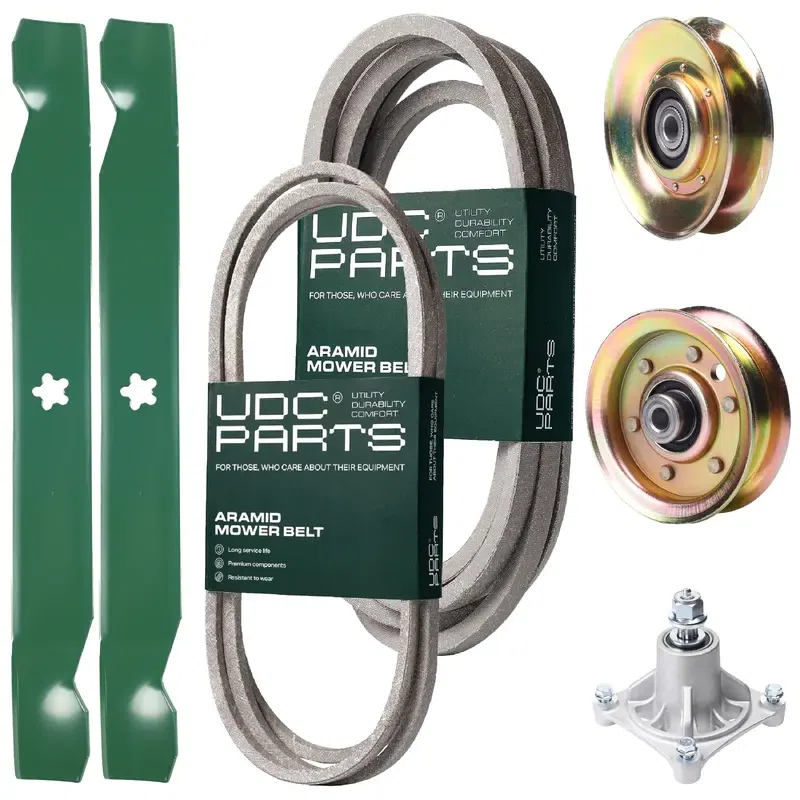 UDC Parts Mower Kit / Belt 144959 + Belt 539109243 + Pulley 127783 + Pulley 173437 + Spindle 532174356 + 2 Pack Blades 138971 / Fits Husqvarna LTH1542