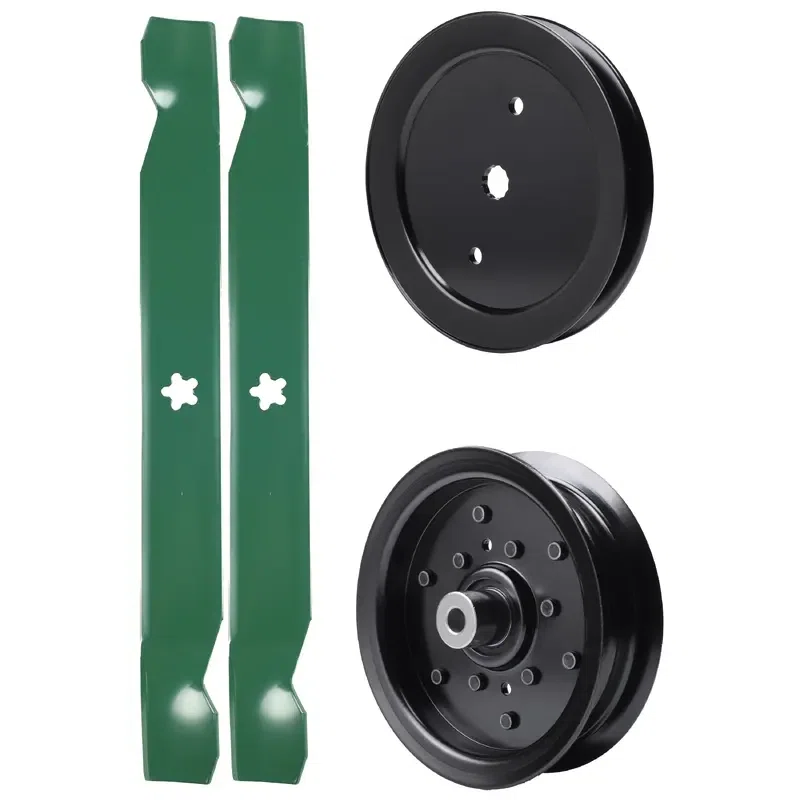 UDC Parts Mower Kit / Pulley 195945 + Pulley 532196106 + 2 Pack Blades 138971 / Fits Husqvarna LT1942 LT2223A2 LTH171 RZ4219 TS142K TS142L TS142X TS142XK YT16542 YT16542T YT1942 YT1942T YTA18542