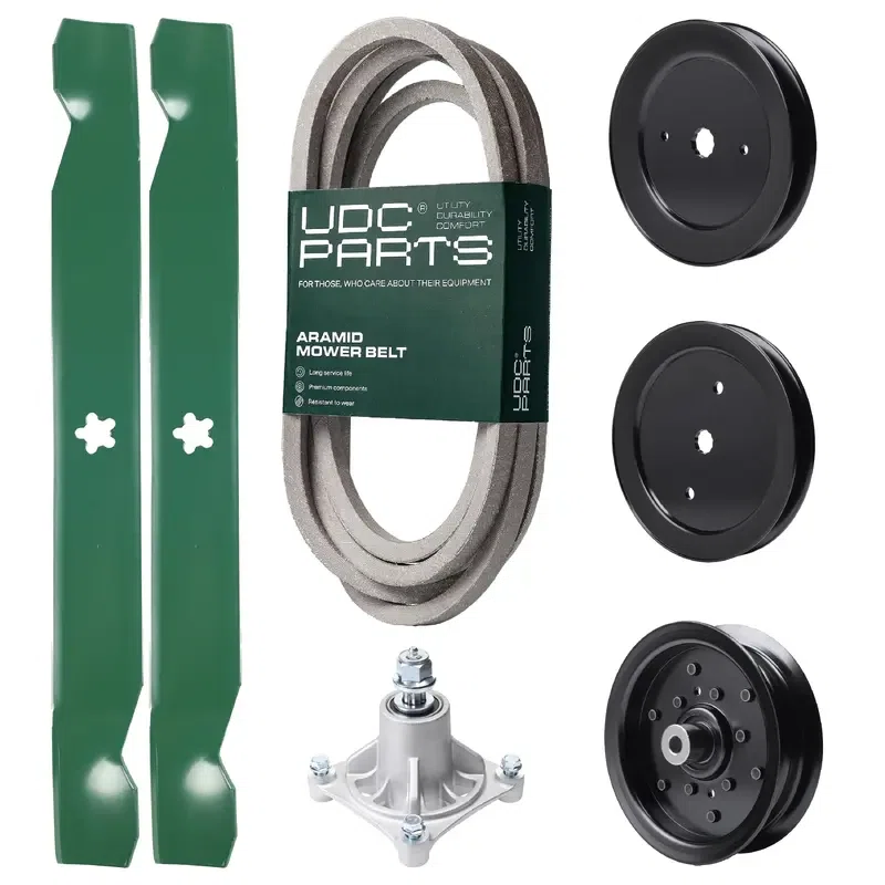 UDC Parts Mower Kit / Belt 539114557 + Pulley 129861 + Pulley 195945 + Pulley 532196106 + Spindle 532174356 + 2 Pack Blades 138971 / Fits Husqvarna RZ4219