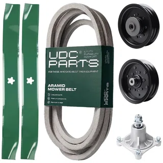 UDC Parts Mower Kit / Belt 539114557 + Pulley 532196106 + Pulley 532196104 + Spindle 532174356 + 2 Pack Blades 134149 / Fits Husqvarna RZ4619 RZ4620 RZ5422 RZ5424