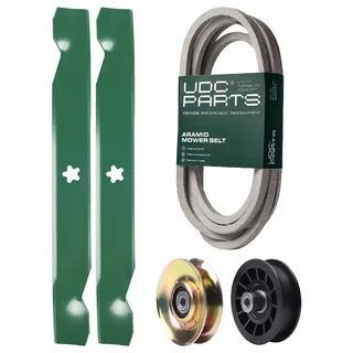 UDC Parts Mower Kit / Belt 539117245 + Pulley 127783 + Pulley 532194327 + 2 Pack Blades 138497 / Fits Husqvarna LT1597