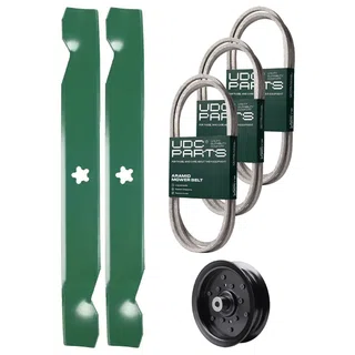 UDC Parts Mower Kit / Belt 130969 + Belt 138255 + Belt 140218 + Pulley 532196106 + 2 Pack Blades 138497 / Fits Jonsered LT2217A
