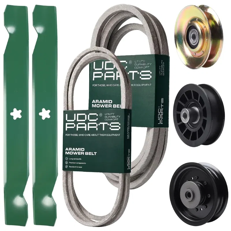 UDC Parts Mower Kit / Belt 138255 + Belt 539117245 + Pulley 127783 + Pulley 532194327 + Pulley 532196104 + 2 Pack Blades 138497 / Fits Husqvarna LT1597